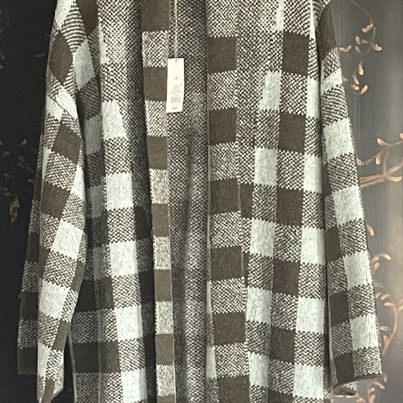 Brown Aqua checked Sweater coat sz XS - Picture 3 of 9